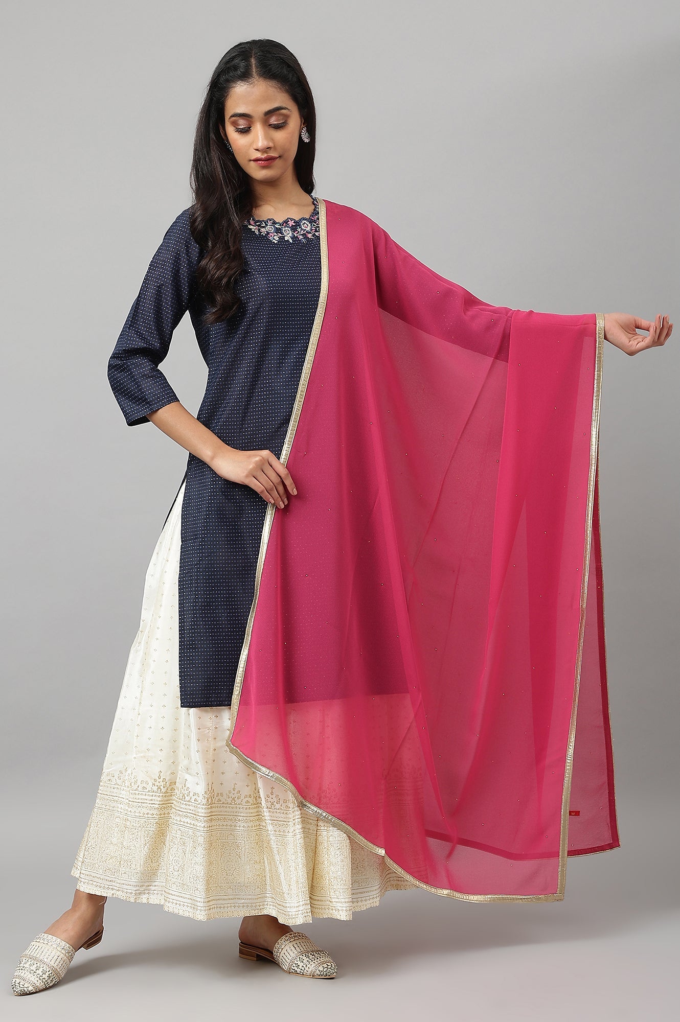 Pink Mukaish Georgette Dupatta