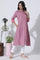 Pink Flared Kurta With Printed Back And Pants Set