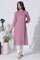 Pink Flared Kurta With Printed Back And Pants Set