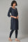 Dark Blue Embroidered kurta With Tights