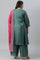 Plus Size Dark Green Embroidered kurta With Parallel Pants And Pink Printed Dupatta