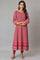 Dark Pink Printed Kalidar kurta With Tights