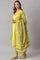 Lemon Yellow And Olive Green Printed kurta With Tights And Dupatta