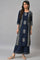 Dark Blue Paisley Printed kurta With Parallel Pants