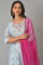 Light Blue Paisley Print High-Low kurta With Draped Pants And Pink Dupatta