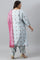 Plus Size Light Blue Paisley Print High-Low kurta With Draped Pants And Pink Dupatta