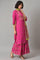 Pink Glitter Printed kurta With Culottes And Green Dupatta