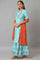 Blue Glitter Printed kurta And Culottes With Red Dupatta