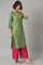 Dark Green Embroidered Festive kurta With Pink Parallel Pants