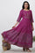 Purple Embroidered Flared Dress And Dupatta Set