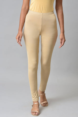 Almond Gold Solid Ankle Length Leggings