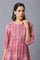 Dark Pink Ikkat Smoking Dress In Round Neck