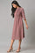 Dark Pink A-Line Cotton Dress With Pintucks