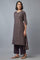 Dark Brown Cotton Paisley Print kurta in Round Neck