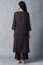 Dark Brown Classic A-Line kurta With Kantha In Round Neck