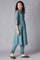 Deep Teal Floral Pleated kurta In Round Neck