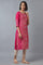 Dark Pink Floral Pleated kurta in Round Neck