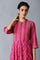 Dark Pink Shirt Dress In Mandarin Collar