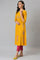 Mustard Yellow A-Line Printed kurta With Embroidery