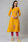 Mustard Yellow A-Line Printed kurta With Embroidery