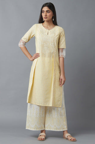 Yellow Mock Layer Printed kurta