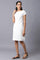 Ecru Solid Cotton Dobby Textured Dress In Round Neck