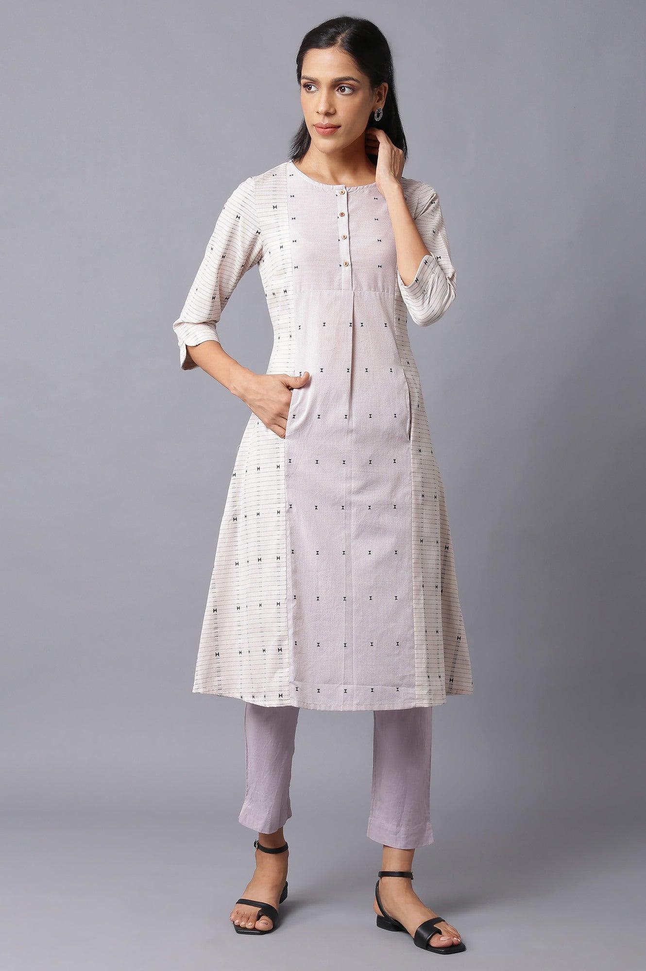 Ecru And Lilac Dobby kurta