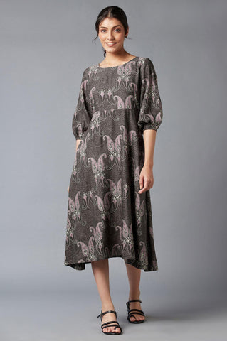 Dark Brown Paisley Print Maxi Dress