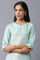 Teal Blue Jacquard kurta With Embroidered Yoke