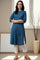 Blue Solid Cotton Shirt Kurta in Mandarin Collar