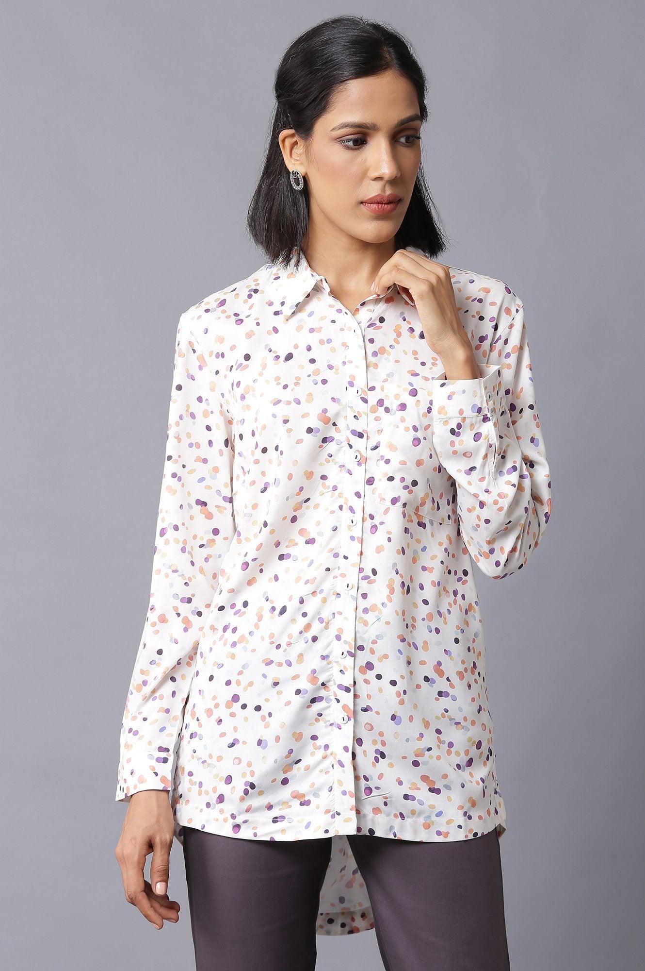 Ecru Polka Dots High-Low Shirt