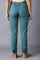 Deep Teal Printed Slim Pants With Thread Embroidery