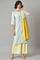 Ecru Rayon Dobby kurta With Yellow Parallel Pants And Ecru Dupatta