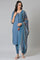 Deep Teal Fusion Embroidered kurta With Knitted Tights And Printed Dupatta