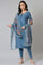 Deep Teal Fusion Embroidered kurta With Knitted Tights And Printed Dupatta