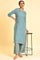 Aqua Blue Floral Embroidered Kurta And Parallel Pants Set