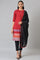 Red Dobby kurta In Round Neck With Black Slim Pants And Dupatta