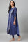 Navy Blue Printed Draped A-Line kurta With Tights