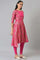 Dark Pink Printed Round Neck kurta With Tights