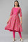 Dark Pink Printed Round Neck kurta With Tights