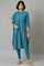 Teal Blue Saree Style kurta With Tights