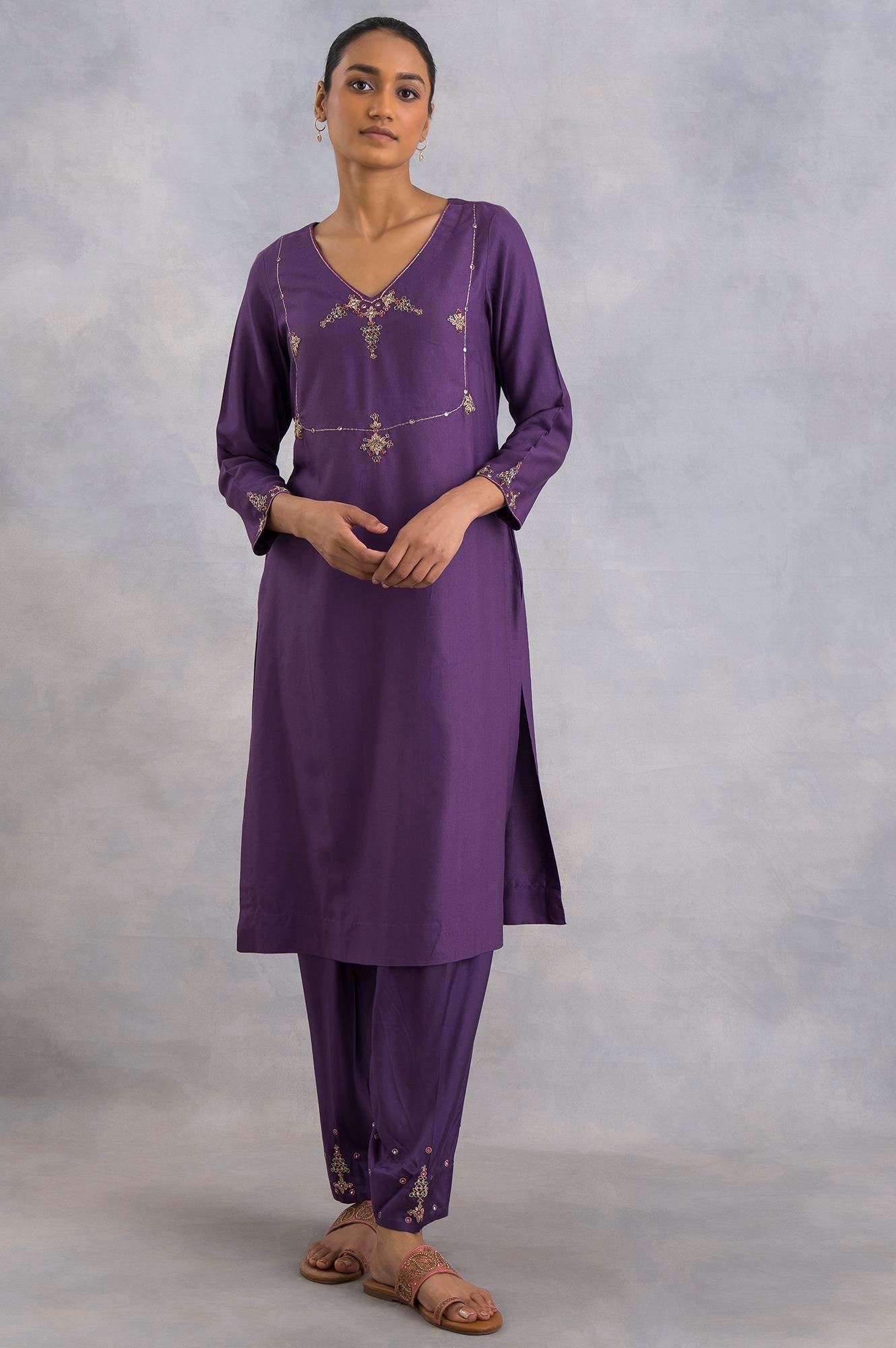 Purple Zardozi Embroidered kurta