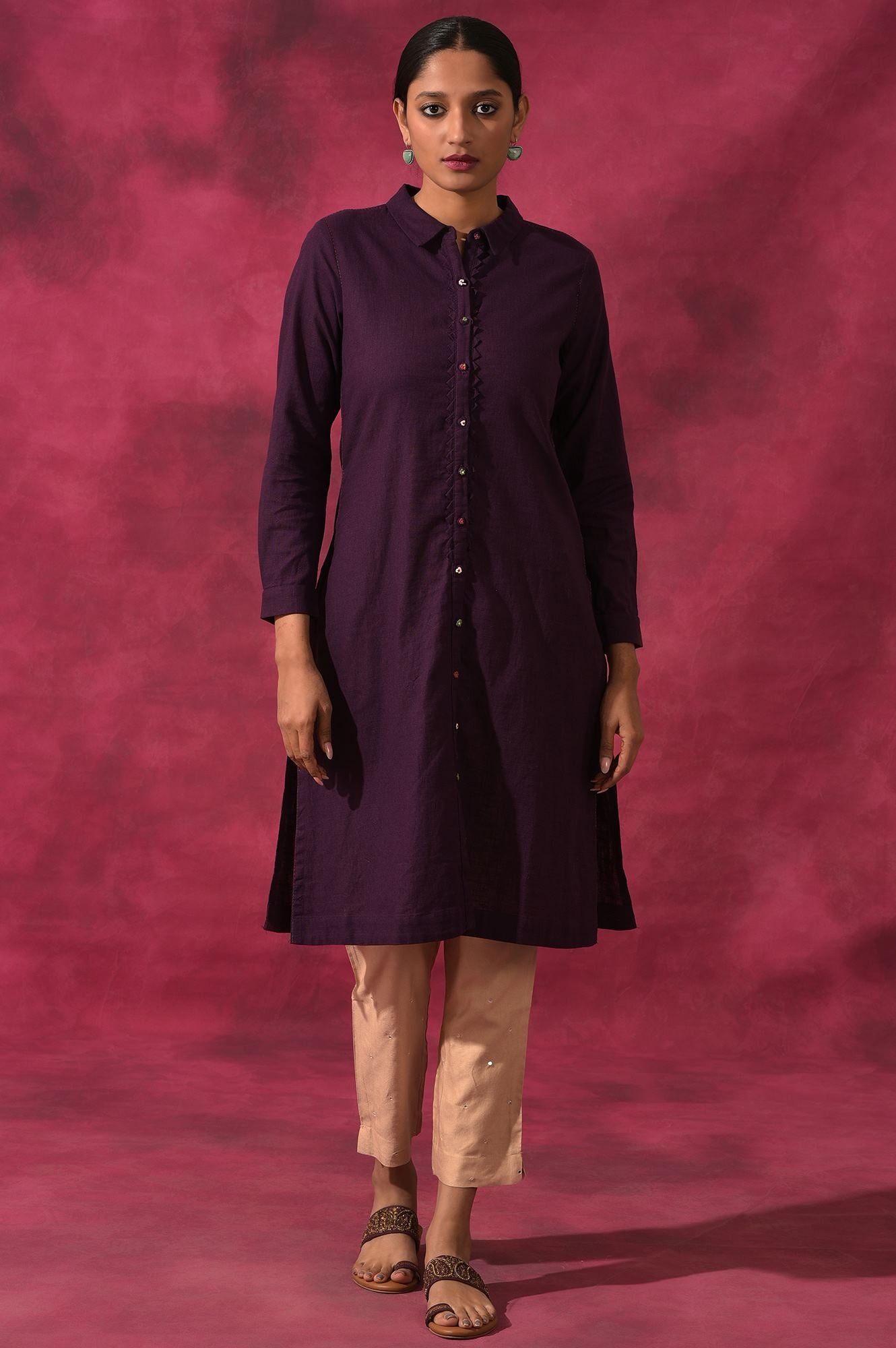 Purple Shirtdress In Cotton Slub