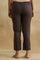 Brown Solid Embroidered Straight Cotton Pant