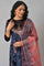 Dark Blue Festive Velvet kurta With Shantung Sharara And Coral Dupatta