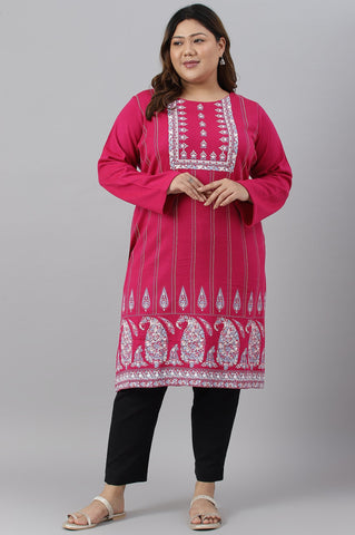 Pink Paisley Print Plus Size Winter kurta