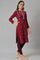 Dark Red Floral Printed Embroidered kurta