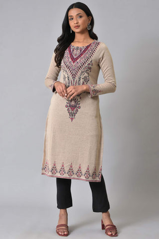 Ecru Placement Printed Jacquard Winter kurta