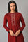 Red A-Line Embroidered Winter kurta