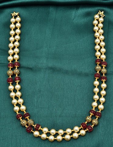 Designer 2-Lines Pearls and Red Beads Mala